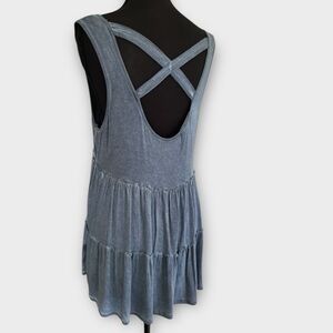 Rewind Blue Tiered Babydoll Tank Top Open Strappy Back Womens Size L
